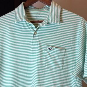 Vineyard Vines Mint Striped Chest-Pocket Polo. Size M